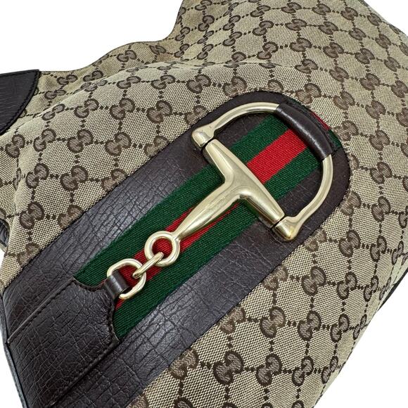 Gucci Jackie Horsebit Hobo Bag GG Canvas Monogram Brown Leather Vintage - Picture 12 of 15